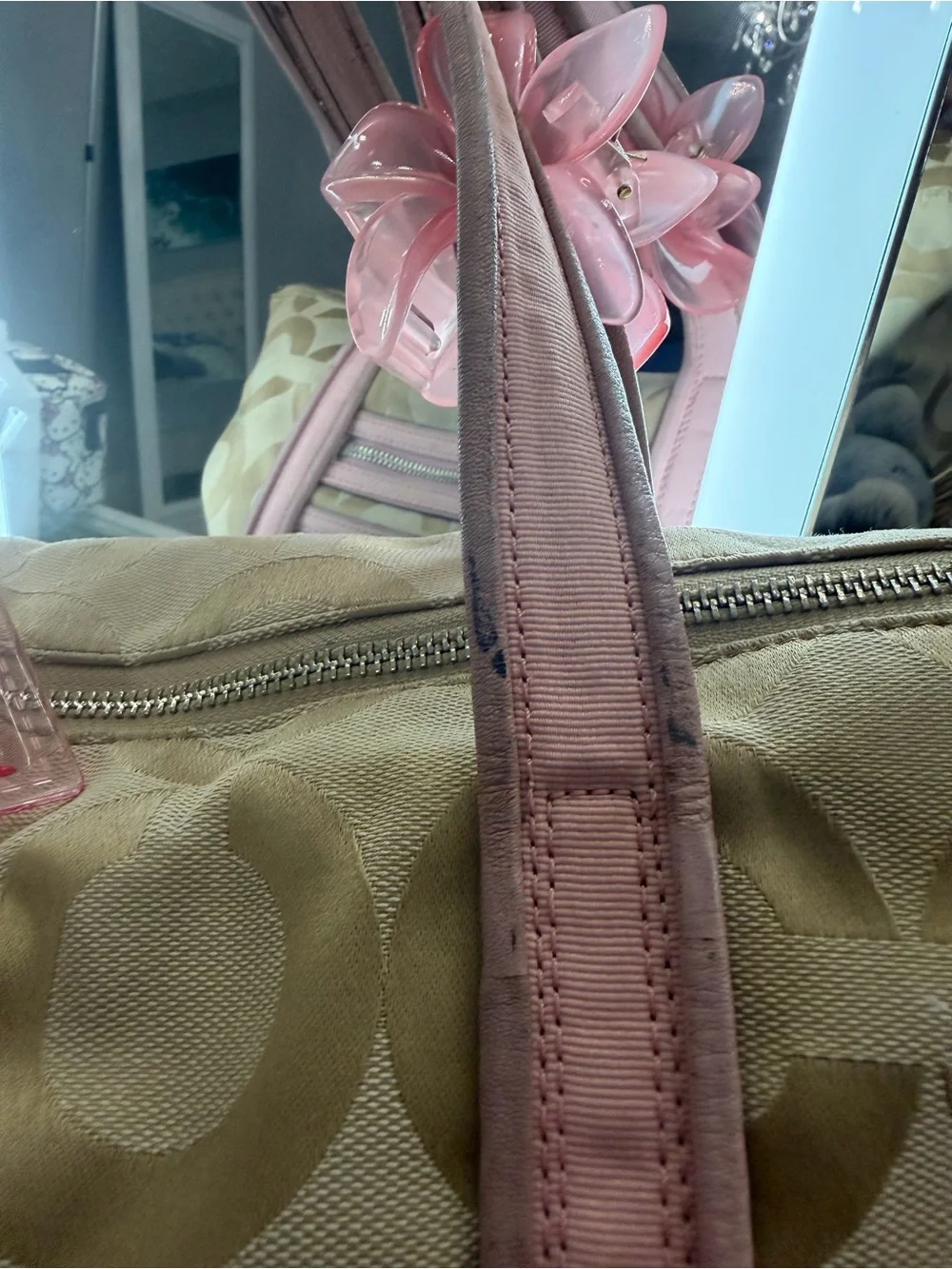 Coach Poppy Pink & Khaki Canvas Tote